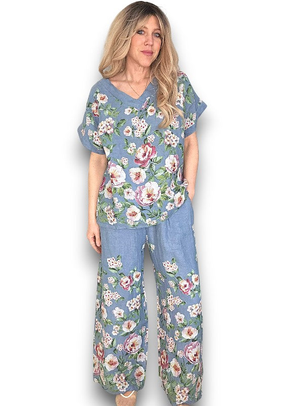 Petrol Ruby Blossom Linen Top image 3