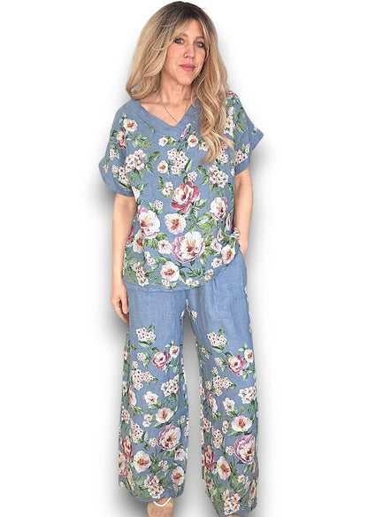 Petrol Ruby Blossom Linen Top image 3