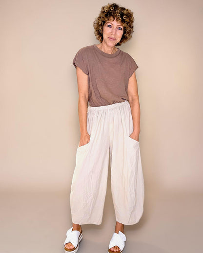 Beige Corduroy Barrel Pants