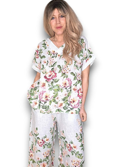 White Ruby Blossom Linen Top image 4