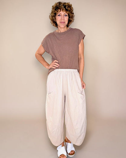 Beige Corduroy Barrel Pants