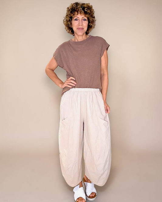 Beige Corduroy Barrel Pants