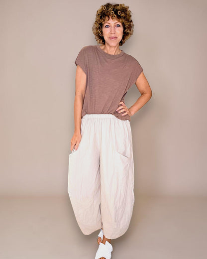 Beige Corduroy Barrel Pants