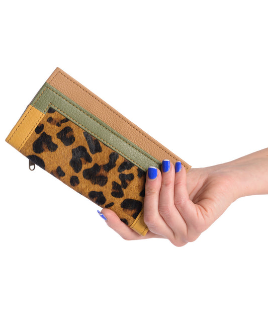 Leopard | Brown, Green & Nougat Brown | Frame Leather Wallet