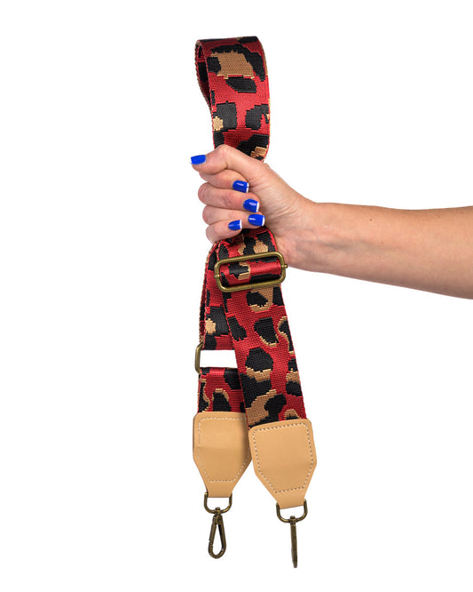 Large Leopard Luxe edge | Red, Gold & Black | Bagstrap