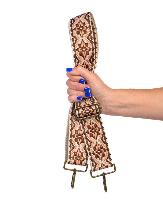 Folklore Embroidery | Dark Brown & Pink Yarn | Bagstrap