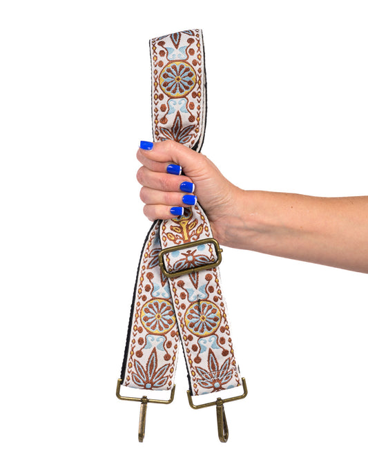 Folklore Embroidery | Baby Blue & Light Brown | Bagstrap