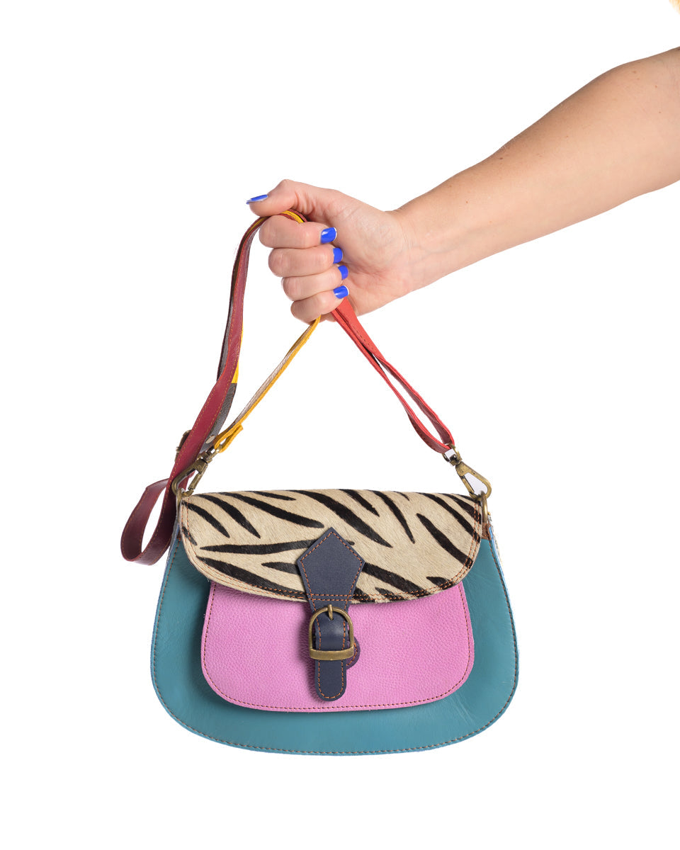 Freeda | Mint, Pink & Zebra Print | Leather Bag