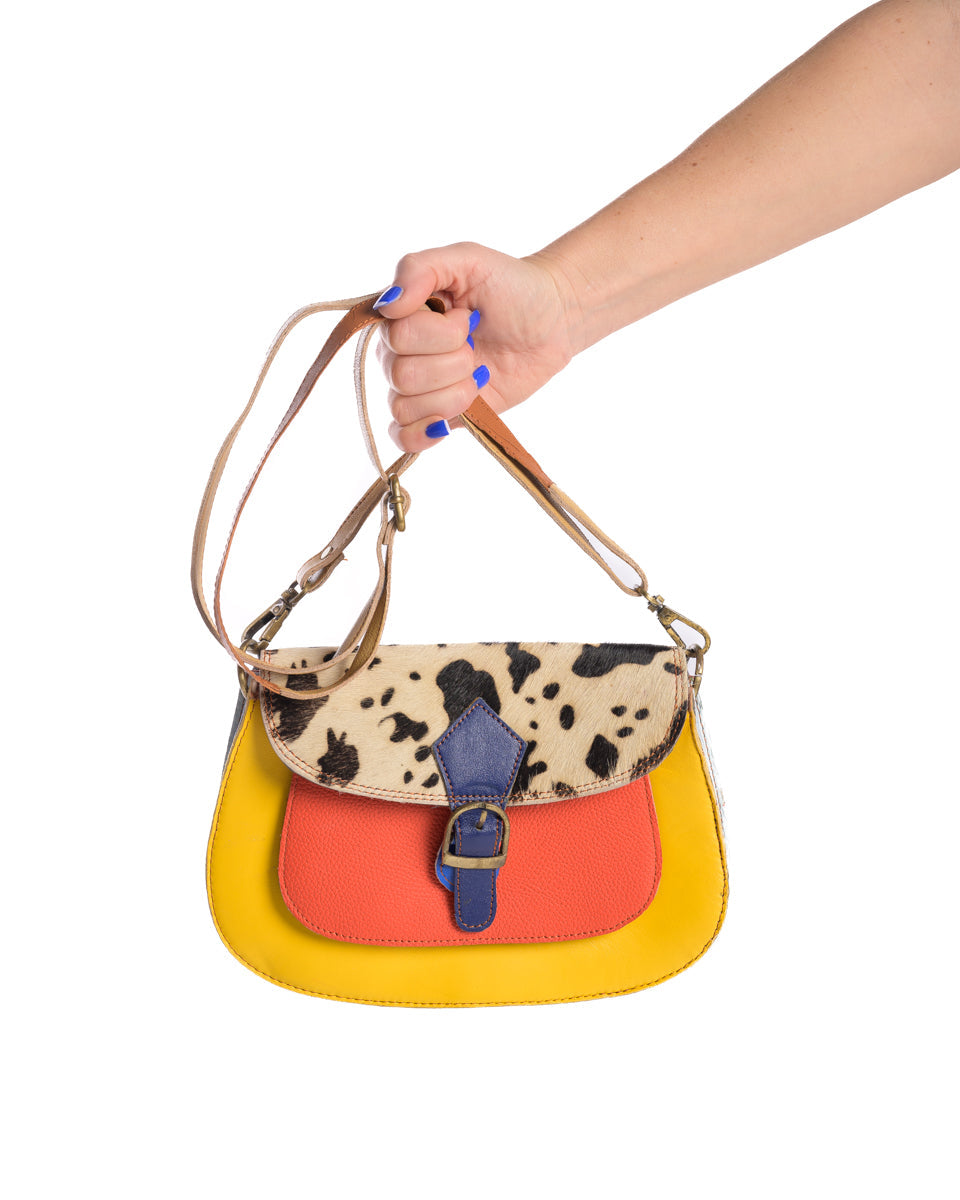 Freeda | Yellow & Tan Big Leopard | Leather Bag