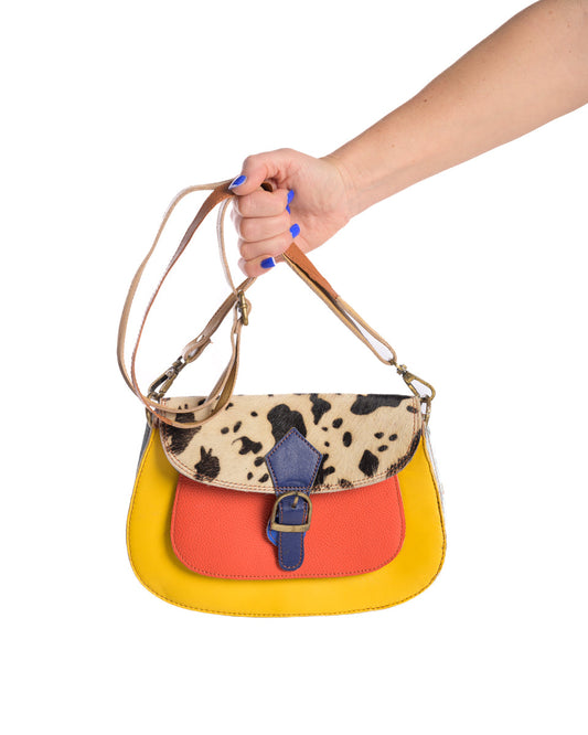 Freeda | Yellow & Tan Big Leopard | Leather Bag