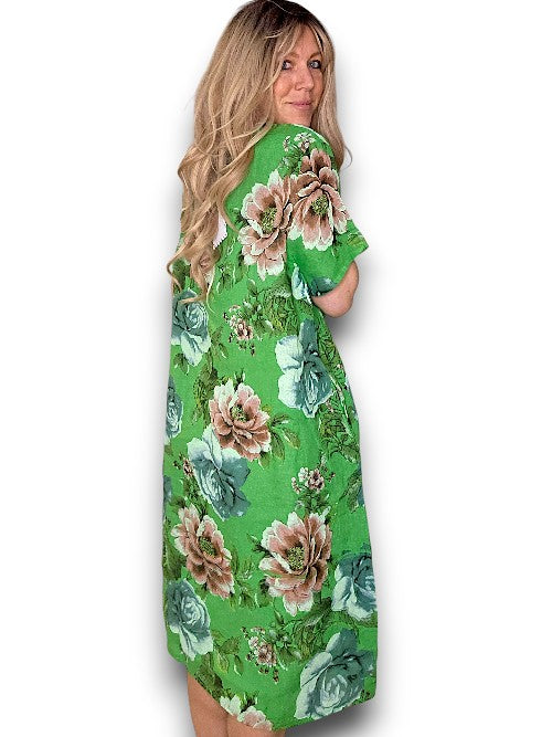 Bright Green Bright Bloom V-Neck Maxi Dress with Buttons