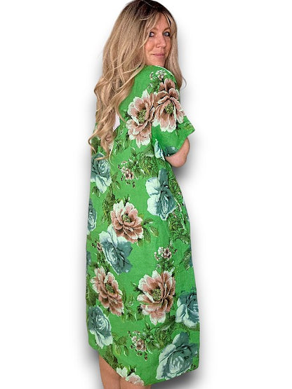 Bright Green Bright Bloom V-Neck Maxi Dress with Buttons