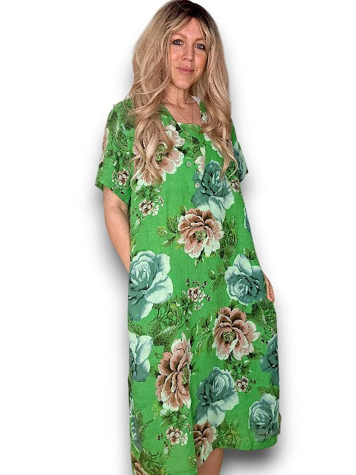 Bright Green Bright Bloom V-Neck Maxi Dress with Buttons