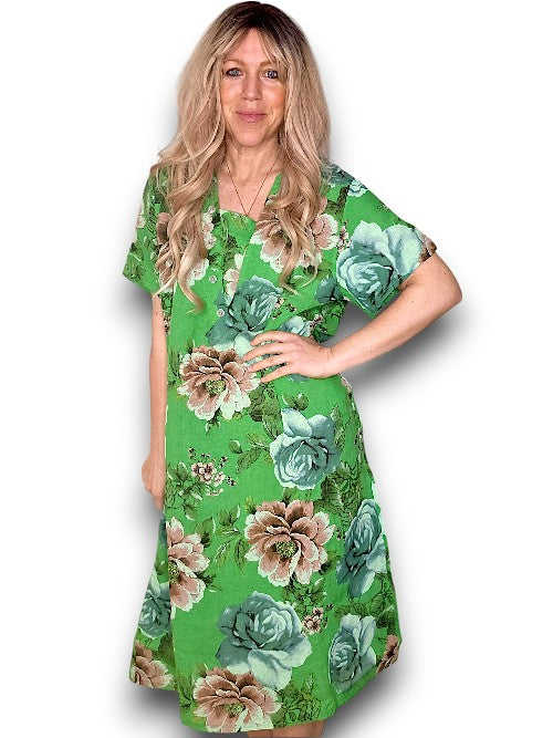 Bright Green Bright Bloom V-Neck Maxi Dress with Buttons
