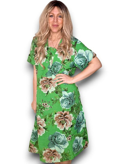 Bright Green Bright Bloom V-Neck Maxi Dress with Buttons