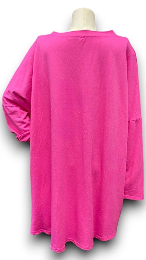 Hot Pink Plain Ripped Cotton Sweater