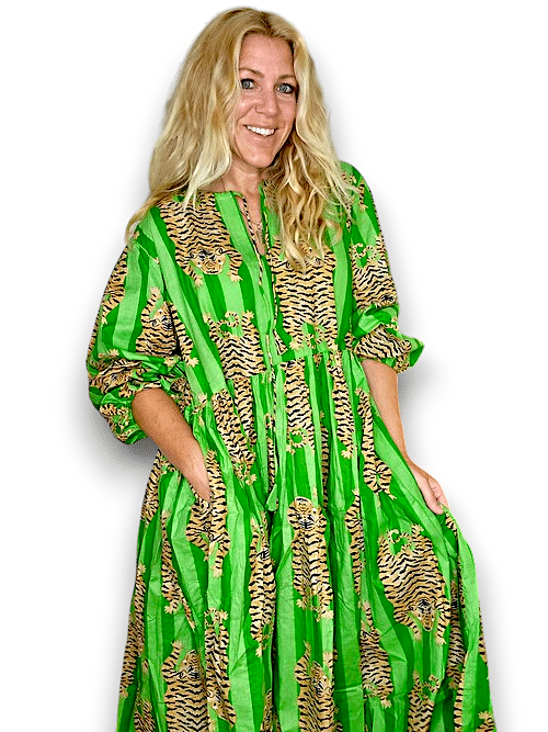 IDA IVY Pouf Sl Dress/Tiger Stripe/Bright Green