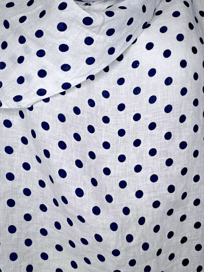 White Polka Dot Split Collar Moku Top