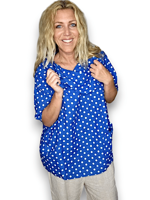 Cobalt Polka Dot Split Collar Moku Top