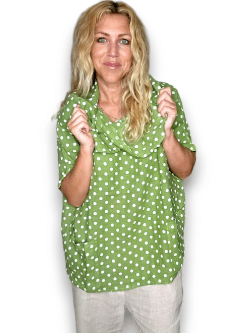 Lime Polka Dot Split Collar Moku Top