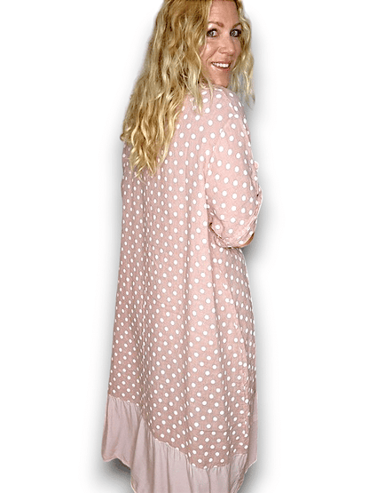 Baby Pink Polka Dot Button Sleeve Hem Dress