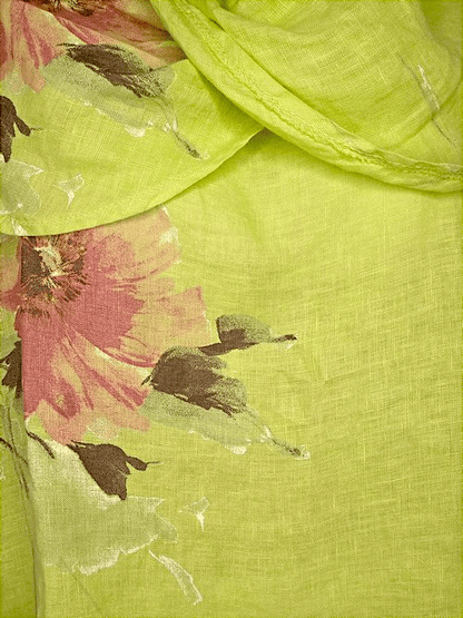 Bright Lime Big Blossom Split Collar Moku Top