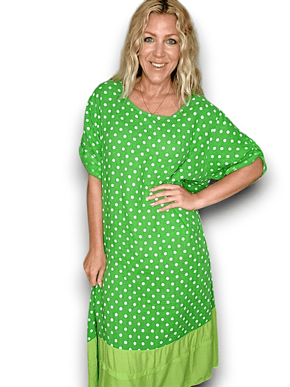 Bright Green Polka Dot Button Sleeve Hem Dress