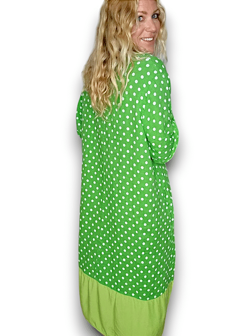 Bright Green Polka Dot Button Sleeve Hem Dress