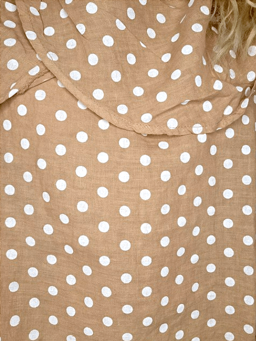 Caramel Polka Dot Split Collar Moku Top