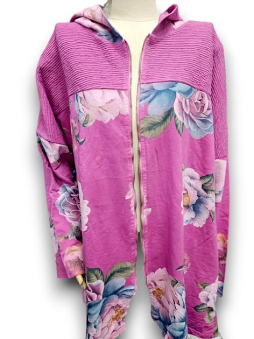 Berry Ombre Peony Patchwork Hoodie