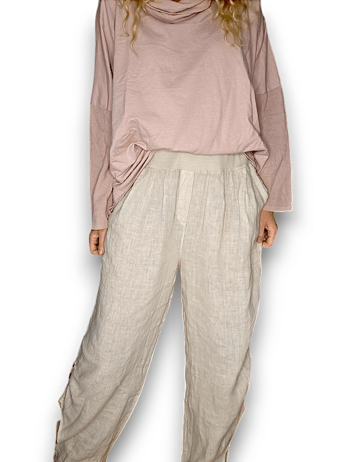 Light Beige wide elastic waist linen Pant