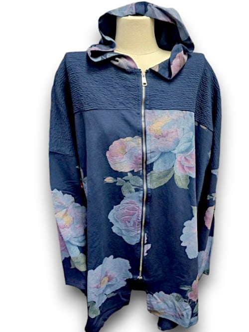 Navy Ombre Peony Patchwork Hoodie