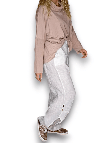 White wide elastic waist linen Pant