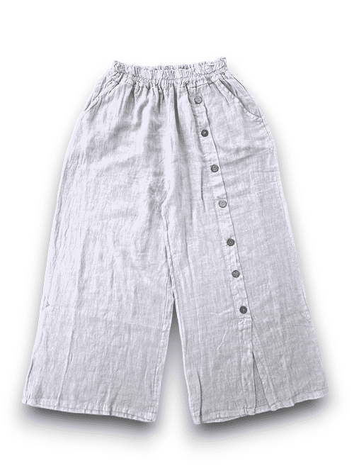 White Front Row Button Sailor Pant