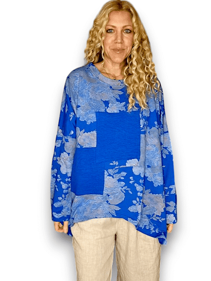 Cobalt Scarlett Rose Patchwork Cotton Sweater