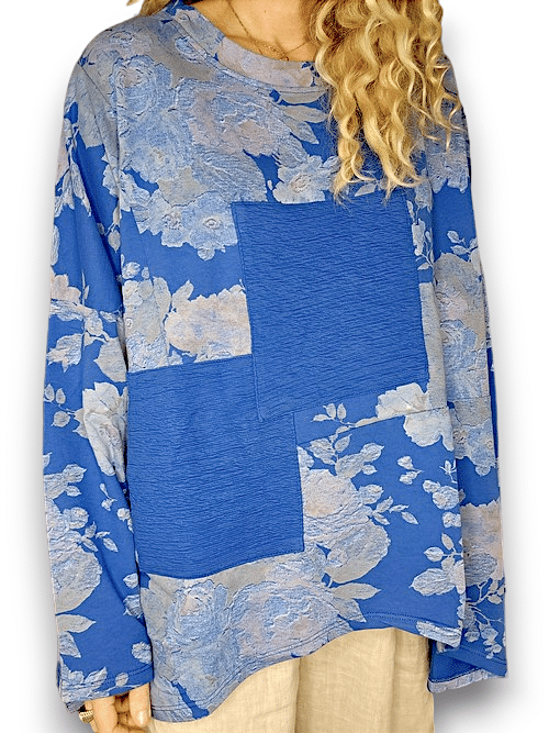 Cobalt Scarlett Rose Patchwork Cotton Sweater