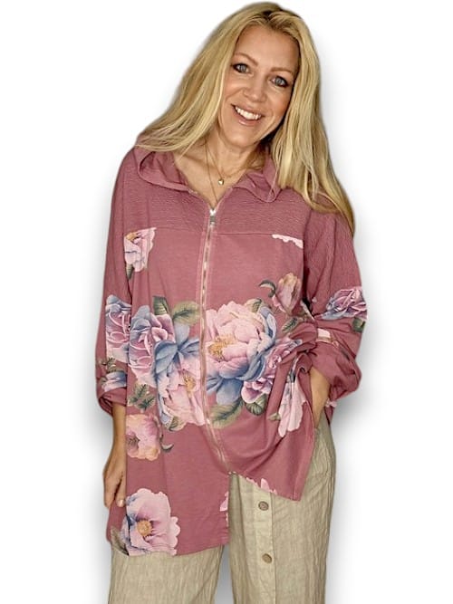 Drk Berry Ombre Peony Patchwork Hoodie