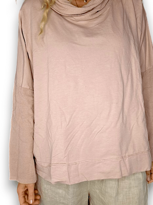 Baby Pink Plain Moku Cotton w details Sweater