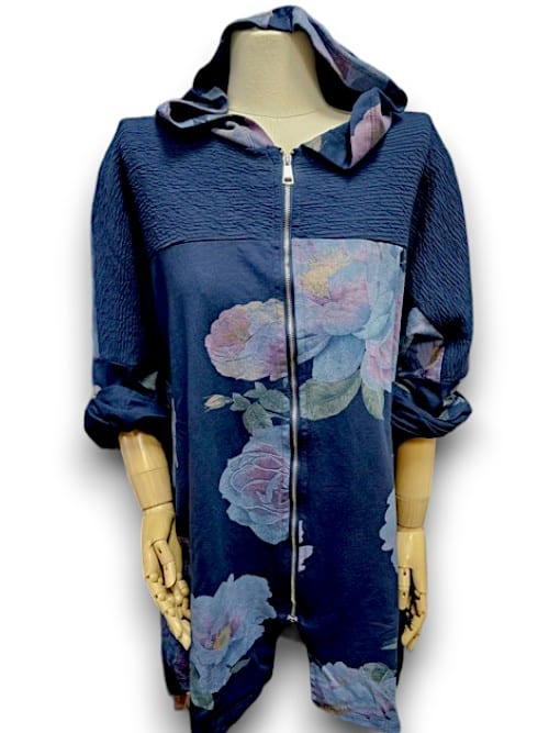 Navy Ombre Peony Patchwork Hoodie