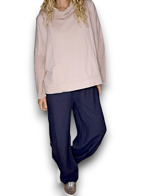 Navy wide elastic waist linen Pant