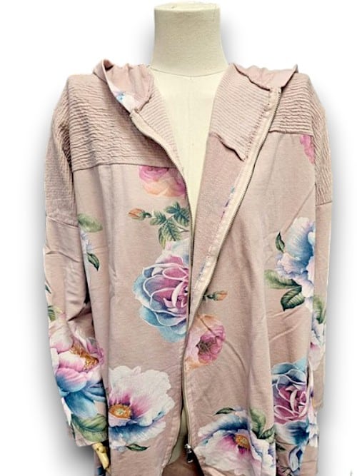 Baby Pink Ombre Peony Patchwork Hoodie