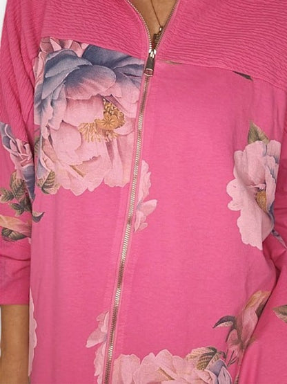 Hot Pink Ombre Peony Patchwork Hoodie