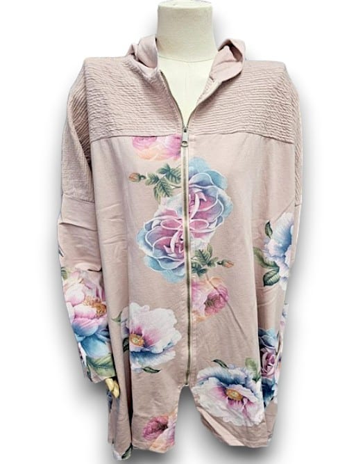 Baby Pink Ombre Peony Patchwork Hoodie