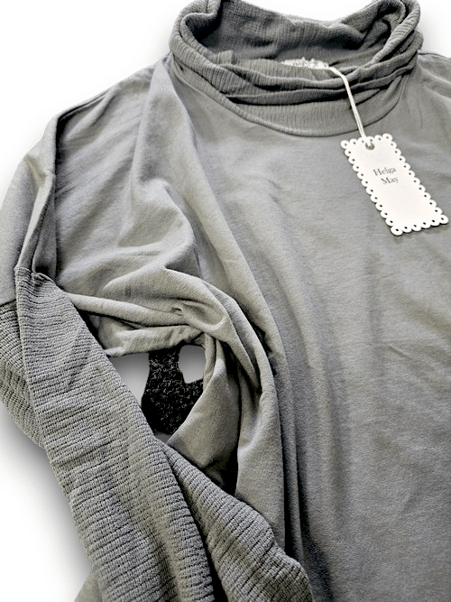 Grey Plain Moku Cotton w details Sweater