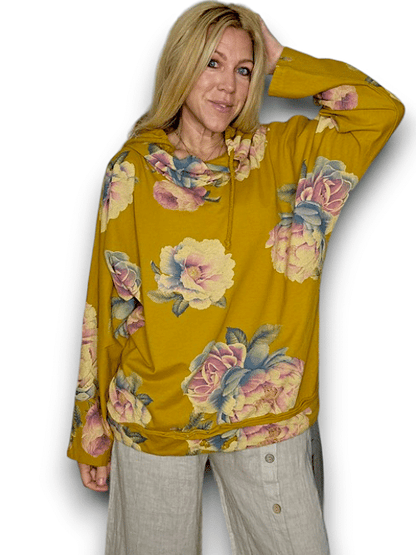 Mustard Ombre Peony Cotton Hoodie