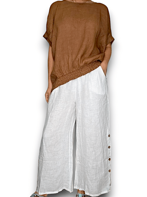 White Along sides button Sailor Pant