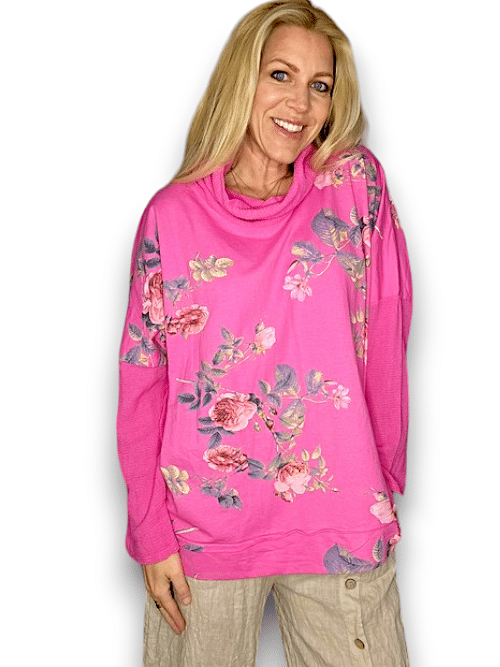 Hot Pink Thorn Rose Moku Cotton w details Sweater