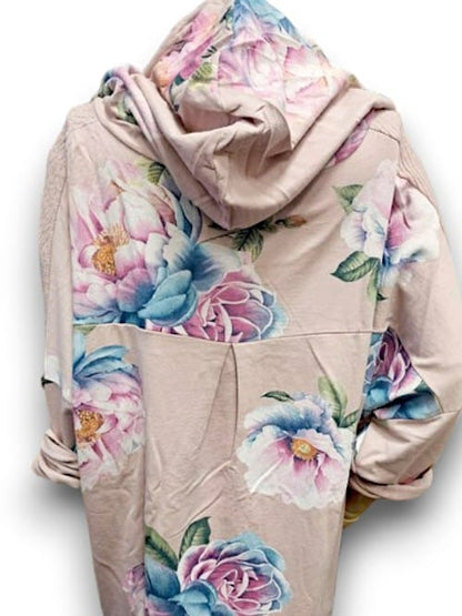 Baby Pink Ombre Peony Patchwork Hoodie