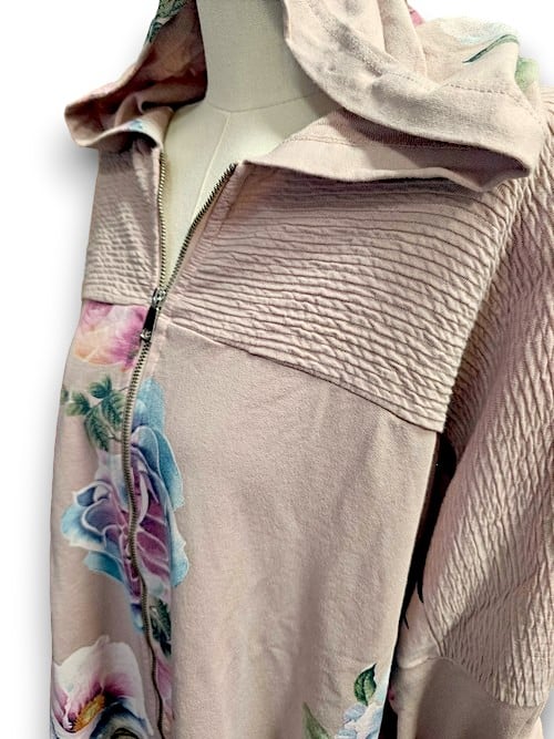 Baby Pink Ombre Peony Patchwork Hoodie