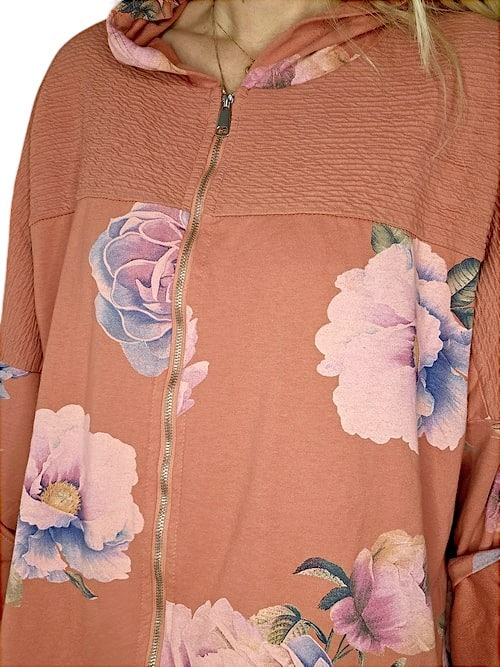 Faded Brick Ombre Peony Patchwork Hoodie